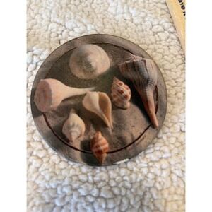 Vintage Bill Philip Rosenstiel's Seashell Stone Coaster Cork Back Round Beach